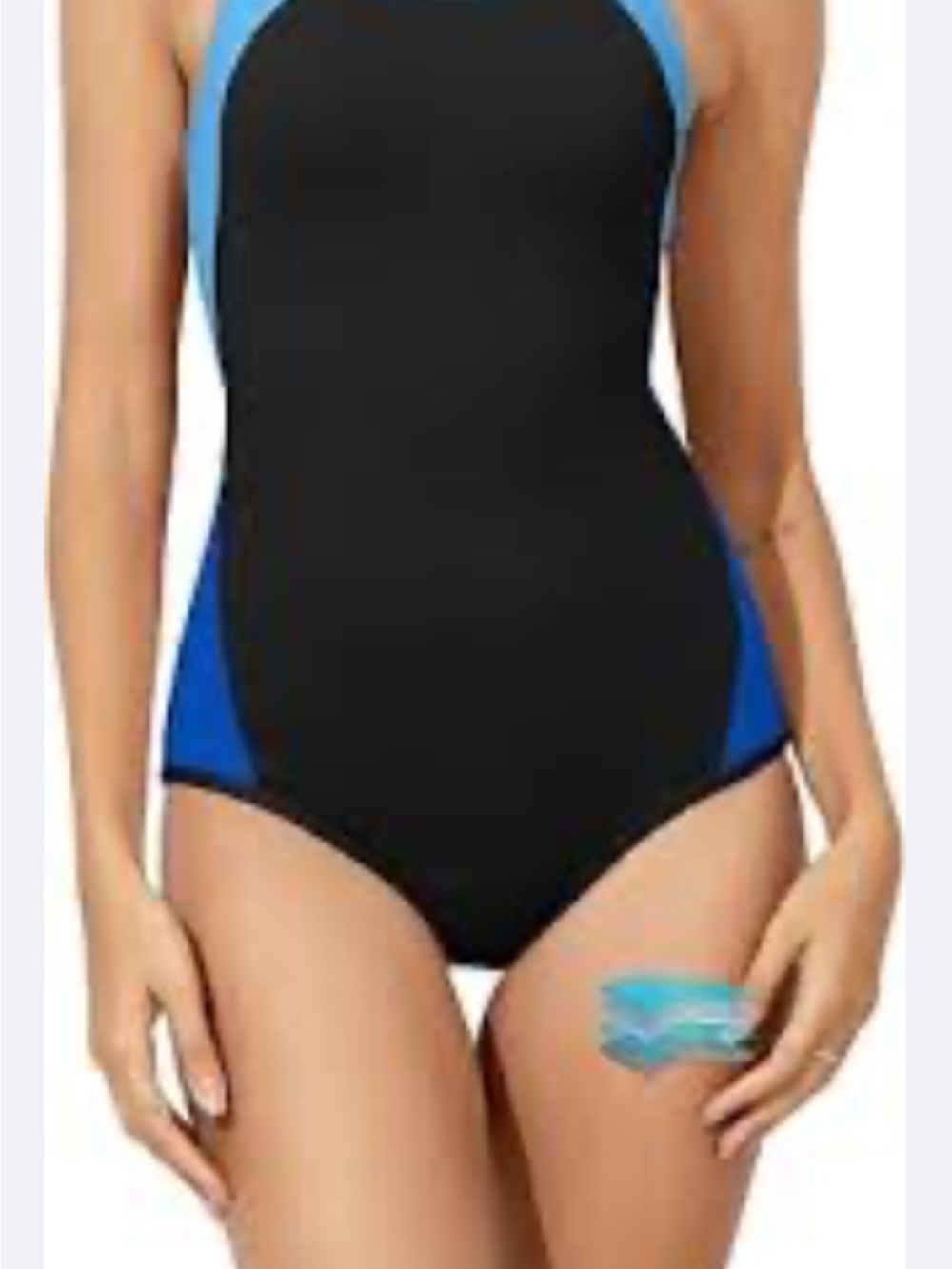 BEAUTIKINI PERIOD Black & Blue Women’s One-Piece Swimsuit - Sporty Scoop Neck
